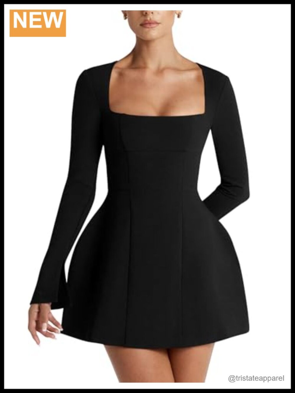 Long Sleeve Square Neck A-Line Mini Club Prom Dress